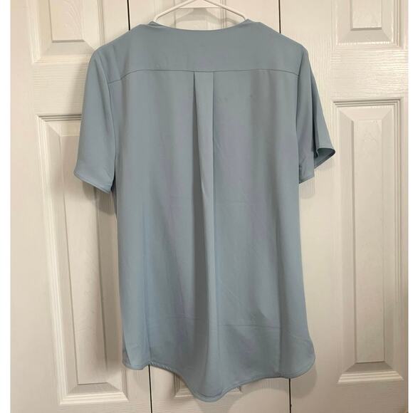 Ann Taylor NWT Baby Blue Draped Front Short Sleeve Wrap Blouse Medium - Picture 5 of 8